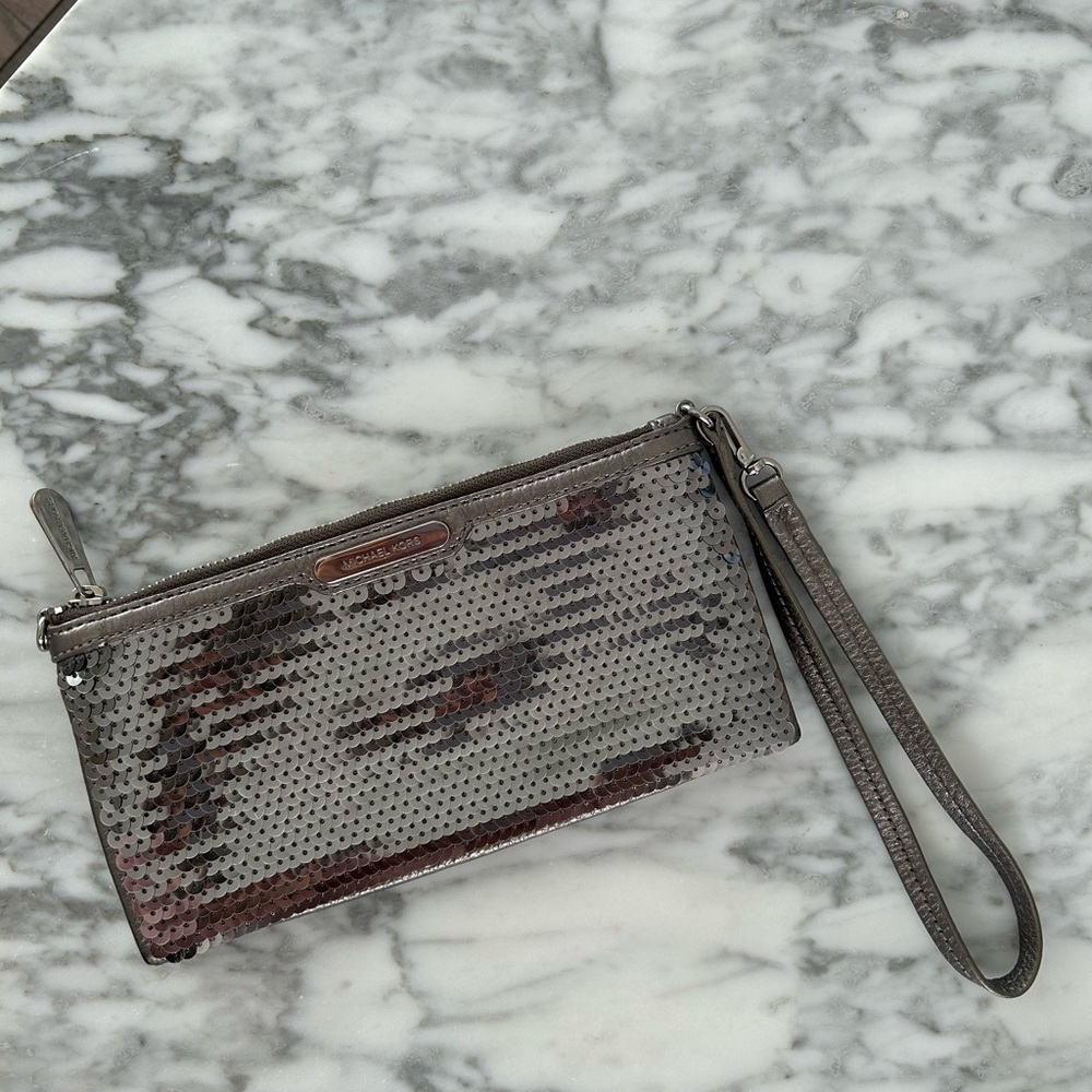 Michael Kors Silver Sequin Clutch/Wristlet